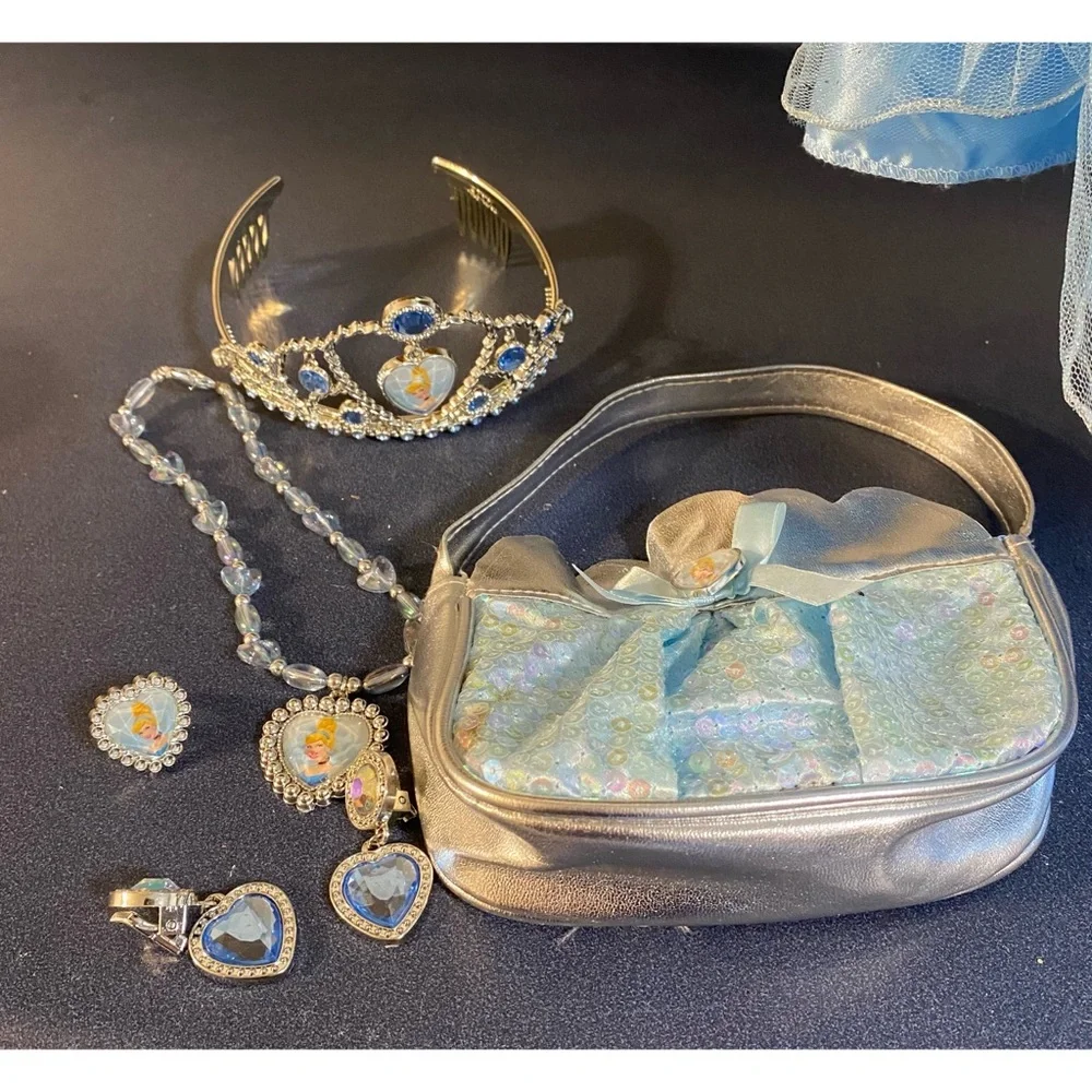 Disney Cinderella Dress Up Halloween princess Costume Shoes Jewelry Purse Lot